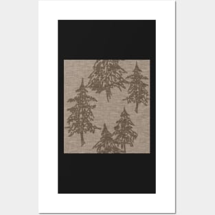 Evergreen Trees - Brown Linen Texture Posters and Art